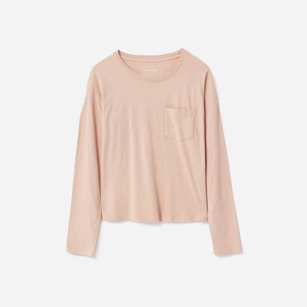 Everlane Long-Sleeve Box-Cut Pocket Tee | size S